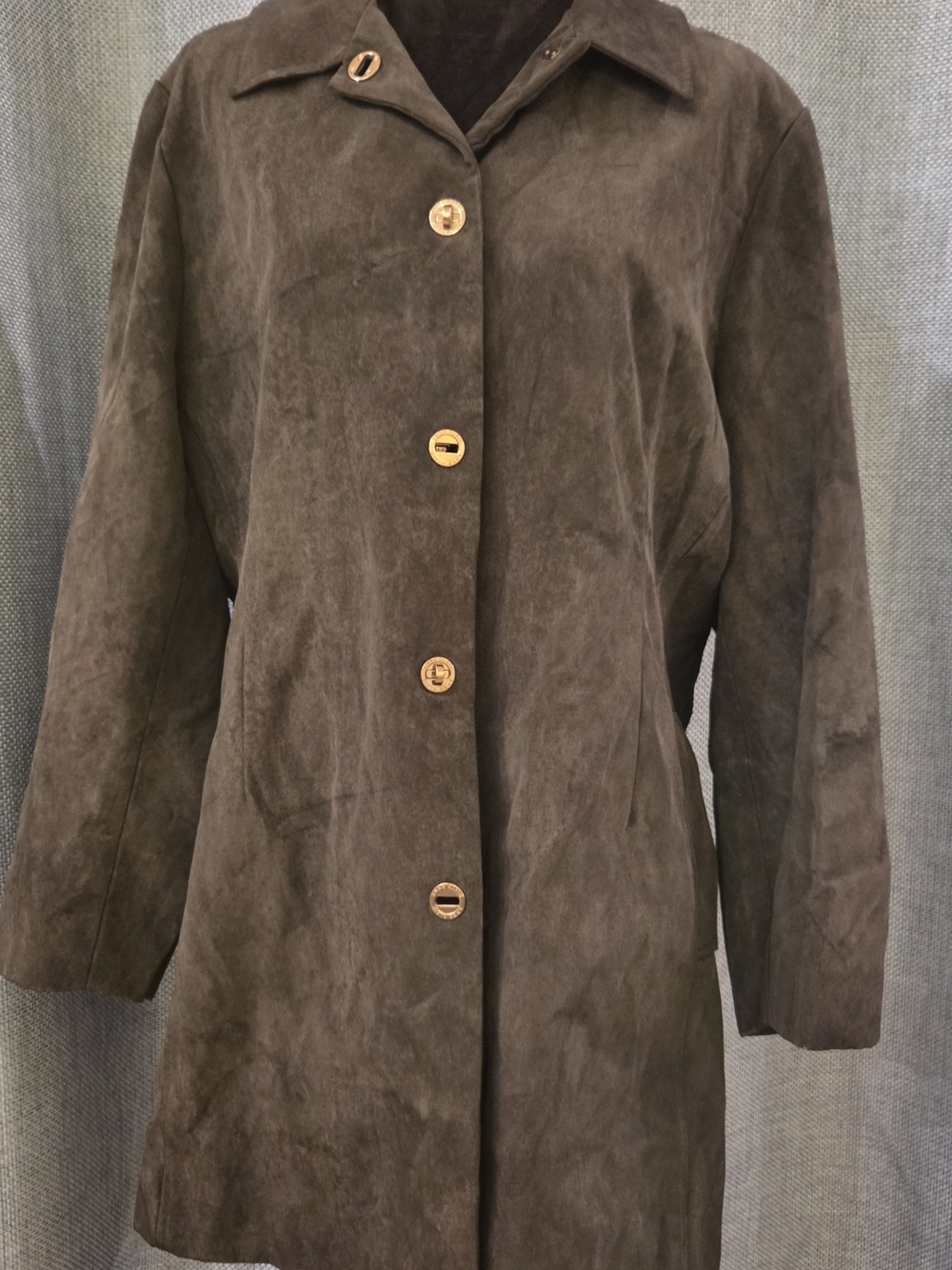 Anne Klein Black Suede Leather Button-Front Coat